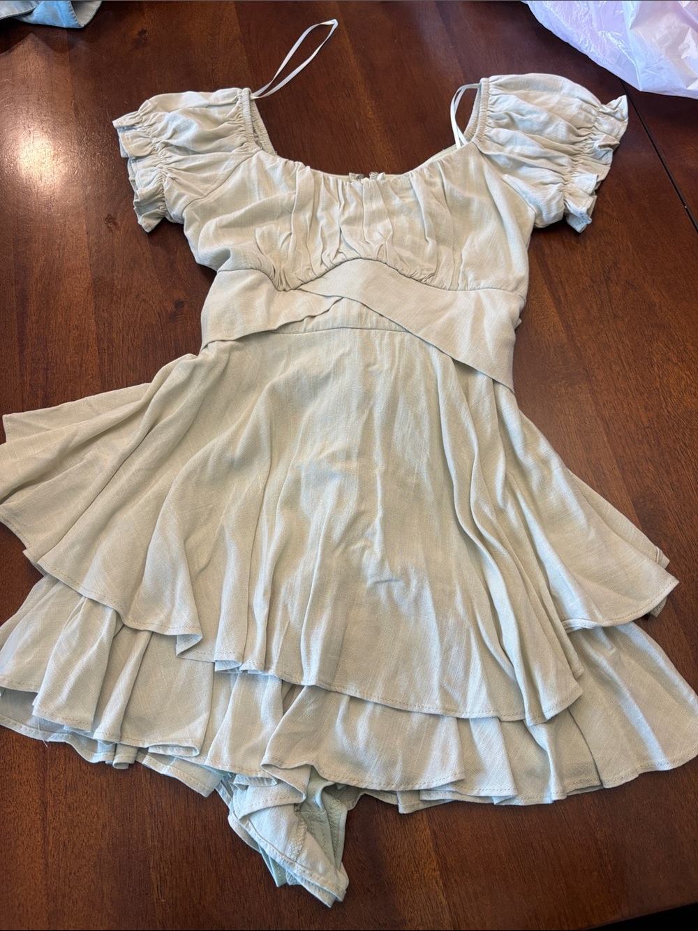 Altar'd State Pale Sage Green Layered Ruffle Mini Dress